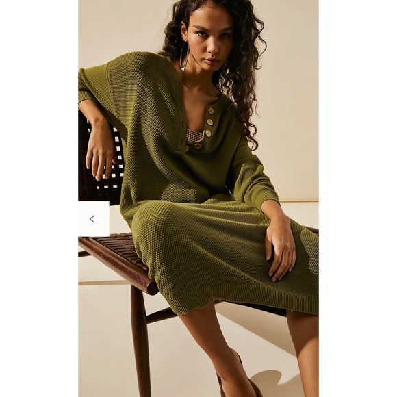 Free People Beach Hailee Sweater Midi Dress Olive Green Size Small - Picture 2 of 9